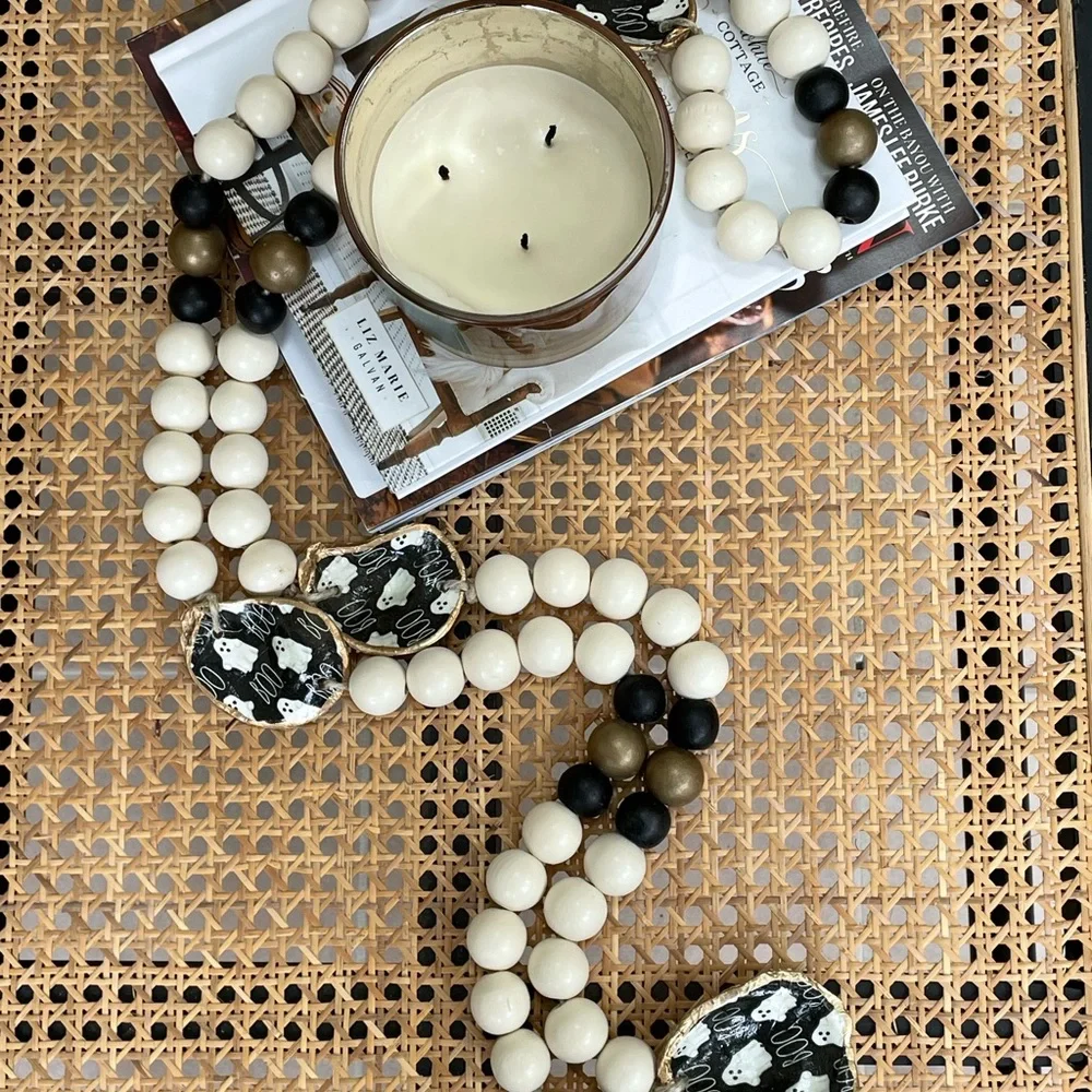 Handmade Halloween themed bead/oyster shell garland/table runner